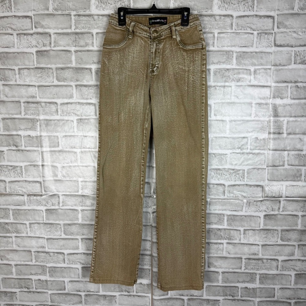 BrazilRoxx Tan Acid Wash Straight Leg Stretch Denim Jeans Womens Size 6 26 x 32